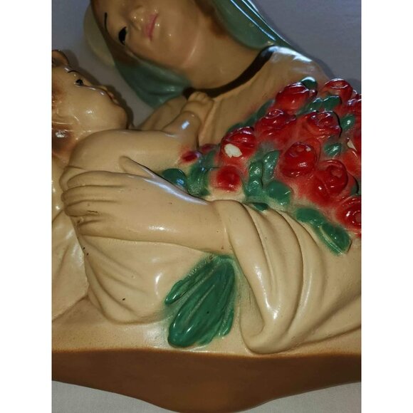 LARGE 1940s Mary and Baby Jesus 14x9.5x3 Chalkware Beautiful Hook On Back SfPf H - Picture 3 of 10